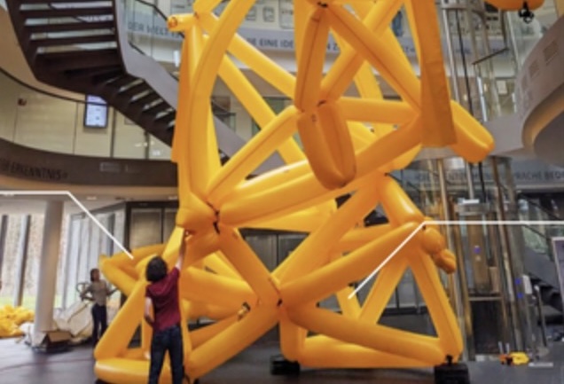 Project number 9. AirForce. A very big animated yellow truss structure made from inflatable tubes.